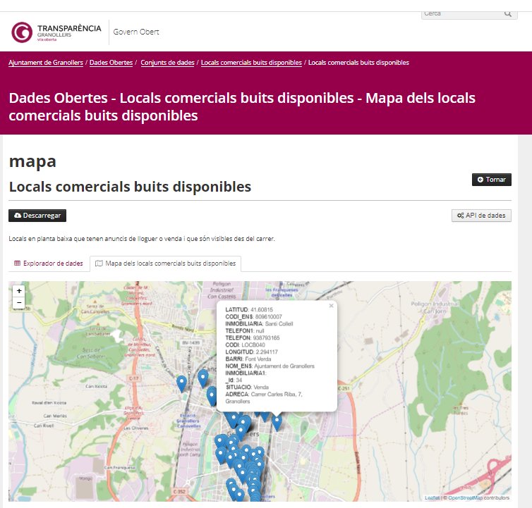 ejemplo de locales comerciales vacíos disponibles en el Ayuntamiento de Granollers