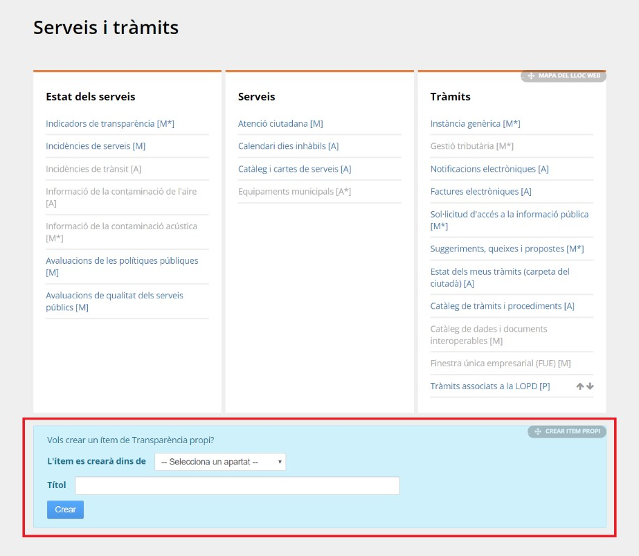 Serveis agrupats per família